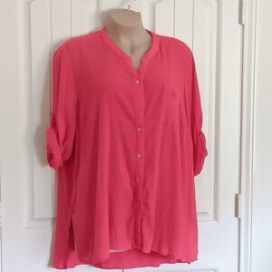 Catherine's Women's Top Size 3X Coral Button Down Blouse